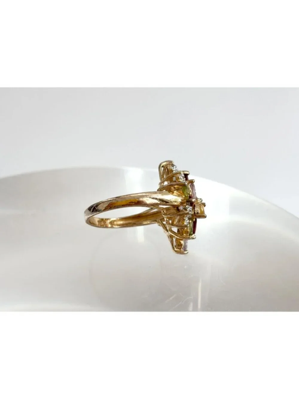 Rainbow Gemstone Vermeil Floral Sterling Silver 925 Vintage Ring - sz 8